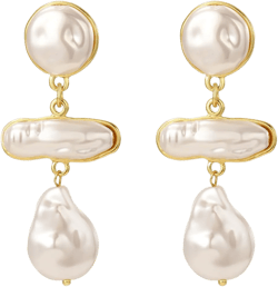 Boho Long Pearl Drop Dangle Earrings,Vintage Tiny White Pearl Chain Earrings Handmade Statement Bridal Jewelry for Women