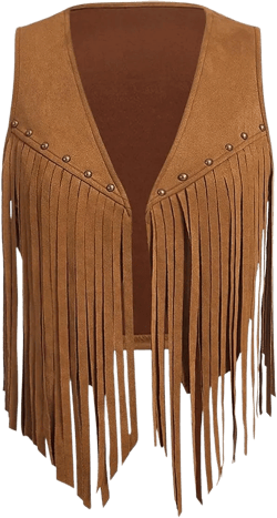 Verdusa Women's Fringe Vest Crop Jacket 70s Hippie Faux Suede Tassel Cardigan Large Brown