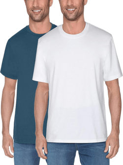 Fruit of the Loom Men's Crafted Comfort Tee, Classic, Sizes S-2X, Relaxed Fit-Cotton-2 Pack-White/Smoke Blue, XX-Large