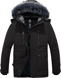 wantdo Men's Puffer Jacket Thick Winter Coats Warm Parka Outerwear with Faux Fur Hood