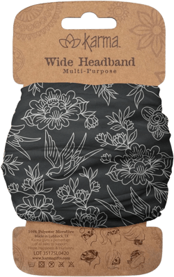 Karma Sparrow Headband for Women - Wide - Fabric Headband and Stretchy Hair Scarf - Black and White