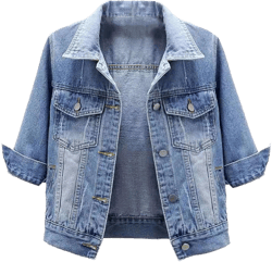 Women's Denim Jacket Casual Button Closed 3/4 Sleeve Jean Jacket Trucker Coats Autumn Spring X-Large Light Blue