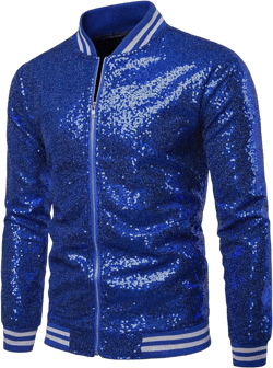FEORJGP Mens Sequins Jakcet Zip Up Varsity Baseball Bomber Jacket Shinny Lightweight Coat Clubwear Bomber Jacket for Stage