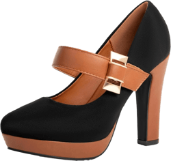 Amazon.com | DirraBra Women's Closed Round Toe High Heel Mary Jane Belt Buckle Casual Dress Shoes for Party Banquet Dress Pumps | Pumps