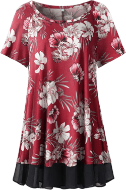 LARACE Plus Size Tunic Tops for Womens Summer Clothes Dressy Round Neck Short Sleeve Shirts Flowy Chiffon Blouses A-winered18 5X