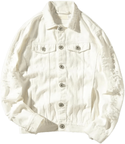 Wjnvfioo Men's Fashion Jeans Jacket Solid Spring Autumn Cotton Denim Jacket Ripped Hole Jean Coats X-Large White