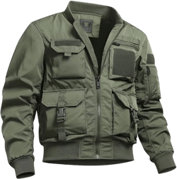 XYGJZ Men Bomber Jacket Windproof Military Jacket with Multi Pockets XX-Large Thick Green