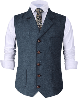 Mens Retro Suit Vest Tweed Wool Regular Fit Dress Waistcoat Herringbone for Jacket 3X-Large Light Navy