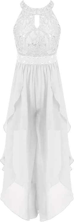 Kids Girls Sleeveless Floral Lace Shiny Rhinestone Maxi Dress Flower Girls Romper Dress 8 Years White