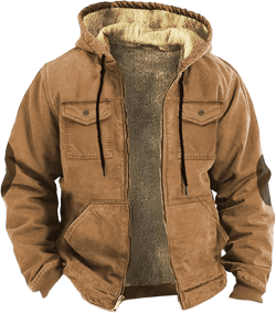 Mens Winter Work Jackets with Hood Heavyweight Fit Full Zip Warm Thick Fleece Lined Sherpa Multi-Pocket Cargo Jacket Coats Large Coffee