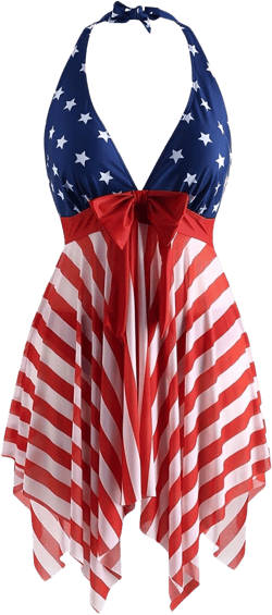 Plus Size Halter Swimsuits for Women Tankini Set Tummy Control, American Flag Stars and Strips Print Asymmetrical Hem Swing (Multi, 3XL)