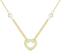 Natural Hetian Jade Necklace for Women, Dainty Freshwater Pearl & Heart Shaped Jade Pendant Necklace, Lucky Green Jade Jewelry Chain for Mom Lover Her (925 Sterling Silver with Gold Plated) Green Lover Heart