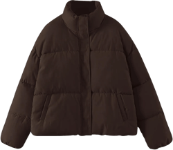 Gihuo Women's Winter Warm Puffer Jacket Stand Collar Baggy Zip Up Short Quilted Jacket Outerwear X-Large Brown