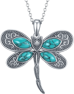 Western Turquoise Necklace 925 Sterling Silver Turquoise Cross/Dragonfly/Cow Tap/Butterfly/Hummingbird/Snake/Horseshoe Pendant Necklaces Turquoise Jewelry Gifts for Women Men Turquoise Dragonfly