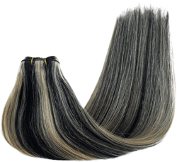 Hair Weft Sew in Extensions Real Human Hair Dark Black to Blonde Highlights Hair Extensions Sew in Remy Hair 14 Inch Double Weft Full Head for White Women 80g