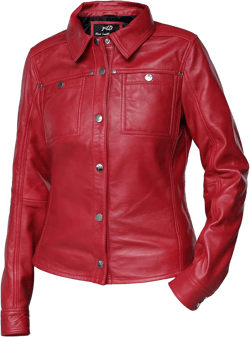 Jild Womens Button Front Lambskin Leather Jacket Shacket - Casual Shirt Long Sleeve Leather Jacket Women with Bust Pocket Medium Red