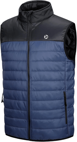 Outdoor Ventures Men's Lightweight Puffer Vest Outerwear Warm Quilted Sleeveless Packable Winter Jacket for Hiking Running Black/Blue Small