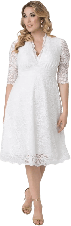 Kiyonna Women's Plus Size Bella Short Ivory Lace Dress, Simple White Wedding, Bridal Shower, or Graduation Midi Dress 3X Ivory