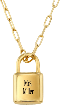 MYKA - Personalized Allie Padlock Paperclip Chain Necklace with Custom Inscriptions - Silver, Gold - Engraved Jewelry for Her, Women - Dainty Gift for Mother's Day, Christmas Gold Vermeil