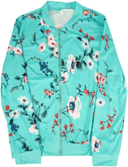 Women Casual Floral Bomber Jacket - Lightweight Zip up Flower Pattern Jacket Large Aqua Blue