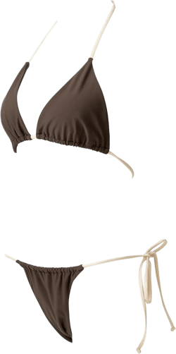 SUUKSESS Women String Bikini Set Tie Side Thong Sexy Halter Swimsuits 2 Pieces 2-4 Brown White Color Block