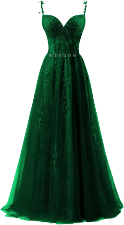 GARDOM Spaghetti Straps Ivy Lace Tulle Prom Dresses for Women Long Formal Corset Ball Gowns Fairy Evening Gown with Slit 16 Emerald Green
