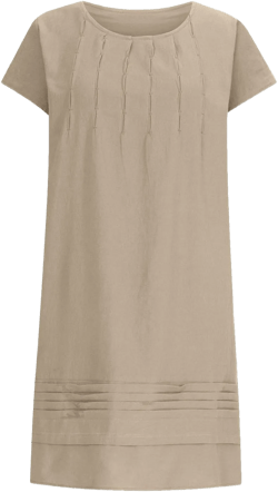 Linen Dress for Women Pleated Summer Dresses Round Neck Short Sleeve Sundress Beach Vacation Casual Mini Dress 2025 Linen Dress Beige Medium
