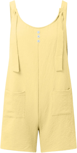 Womens Cotton Overalls Womens Rompers Summer Sleeveless Shorts Jumpsuits with Pockets Casual Loose Button Spaghetti Strap Overalls Tube Top Jumpsuit For Women, Large, 02-yellow