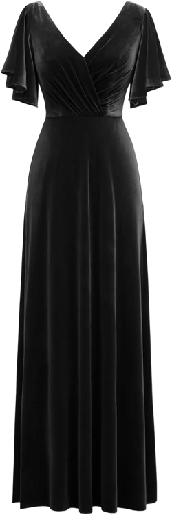 Flutter Sleeve Velvet Bridesmaids Dresses V Neck Women Wedding Long Bridesmaid Dresses for Fall 10 Black