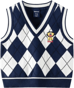 Irsutey Toddler Kids Boys Girls V Neck Uniform Sweater Sleeveless Argyle Knit Vest Graphic Tank Top Pullover Knitwear 3-4T Blue