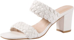 N.N.G Women Heels Sandals Braided Block Nude Summer Chunky Square Leather Woven Comfort Strappy Dress Casual Pumps Mules 7.5 3 Inch Heels/White