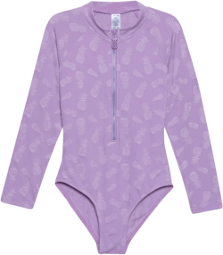 Gottex Kids Toddler and Little Girls Pineapple Print Rash Guard One Piece Long Sleeve Swimsuit UV Sun Protection Bathing Suit 8-9 Years Purple