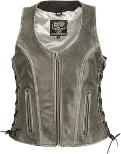Milwaukee Leather MLL4531 Brown Women's Open Neck Side Lace Front Zipper Leather Vest