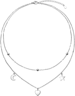 DAOSHANG Sterling Silver Moon Star Heart Layered Choker Necklace for Women Heart Pendant Necklace Silver Layered Chain Statement Necklace Jewelry Gift For Women: Clothing, Shoes & Jewelry