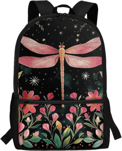 POLERO Floral Dragonfly Backpack for Teen Girls Women College Bookbag Laptop Backpacks School Daypack Dragonfly Flowers