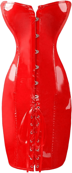ECDAHICC Women's Sexy PU Leather Lace Up Corset Dress Strapless Tube Top Bandage Mini Dress Steampunk Party Clubwear X-Large Red