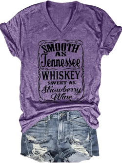 Smooth as Tennessee Whiskey Sweet as Strawberry Wine T Shirt Women V-Neck Country Music Tee Tops Drinking Blouse X-Large Purple