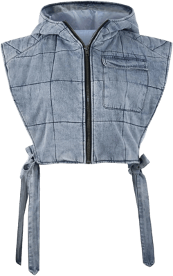 Womens Causal Sleeveless Hooded Denim Vest Zipper Padded Vest Relax Fit Jean Vest Outwear Cropped Vest Jacket Large Blue