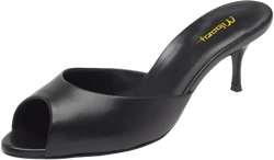 Milooey shoes Women's Kitten Low Heels Peep Toe Heeled Slide Sandals Elegant Slip On Mules Backless Slipper Dress Party Summer Office Shoes Size 4-16 US 14 Black