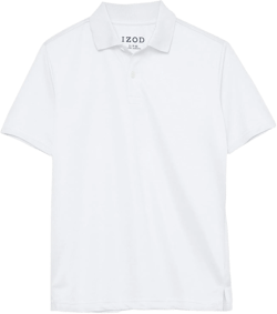 IZOD Boys' School Uniform Short Sleeve Polo Shirt, Button Closure, Moisture Wicking Performance Material 18-20 White