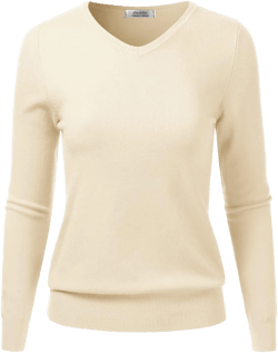 Women's V-Neck Long Sleeve Pullover Soft Knitted Sweater (S-XXL) Small Dbt202_beige