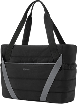 BAGSMART Tote Bag for Women with Zipper, Yoga Mat Bag Gym Tote for Travel, Work, Sport Black