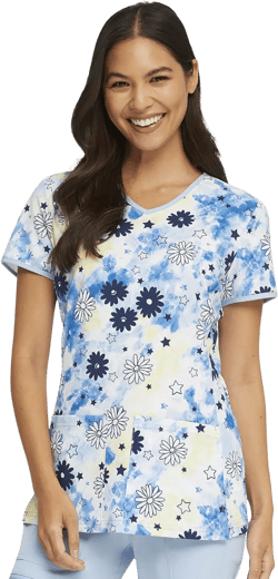HeartSoul Break On Through Women Scrubs Top V-Neck Print HS878 Small Daisy Spirit