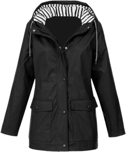 Womens Waterproof Rain Coat Lightweight Rain Jacket with Hood Outdoor Hooded Windbreaker Zip Up Trench Raincoat Large Style A#black
