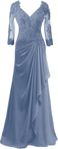 Mother of The Bride Dresses Long Evening Formal Dress Lace Applique Beaded Wedding Guest Dress Ruffle 3/4 Sleeve Women's 8 Steel Blue