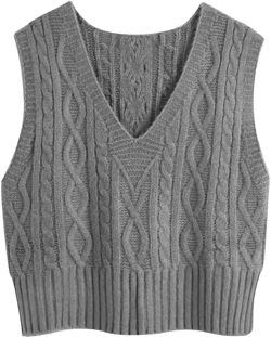Aoysky Sweater Vest Women's V-Neck Sweater Tank Tops Pullover Cable Knit Vest Solid Color Sleeveless Loose Fit Sweater Top Small Grey