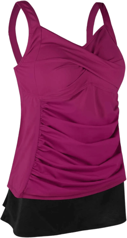 JINXUEER Women's Plus Size Sports Swimsuit Solid Tankini Set Bathing Suit Ruched Modest Two Piece Skirt Swimwear 12 Purplered