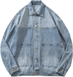 Men Denim Jacket Washed and Worn Denim Jacket Men Vibe Casual Denim Baggy Coat