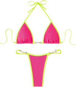 COZYEASE Bikini Sets for Women Binding Trim Ring Halter String Thong Bikini Bathing Suits 2 Piece Swimsuit Hot Pink M