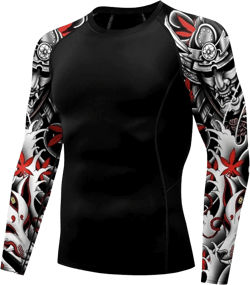 color cosplayer Jiu Jitsu Men American Flag UPF 50+ Sun Protection Printed Rash Guard Long Sleeve Swim Shirts Large Warrior Foxs